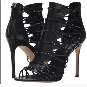 Pour La Victoire Elaina Stilletto Black Cage Studded Ankle Shoes